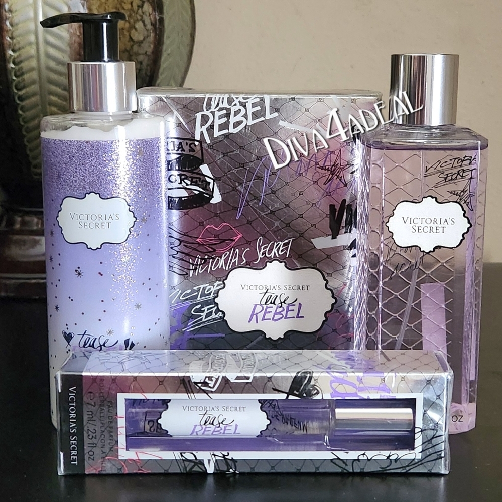 Victoria’s Secret TEASE REBEL 3.4 FL OZ & Mini/Travel Spray 4PC Bundle